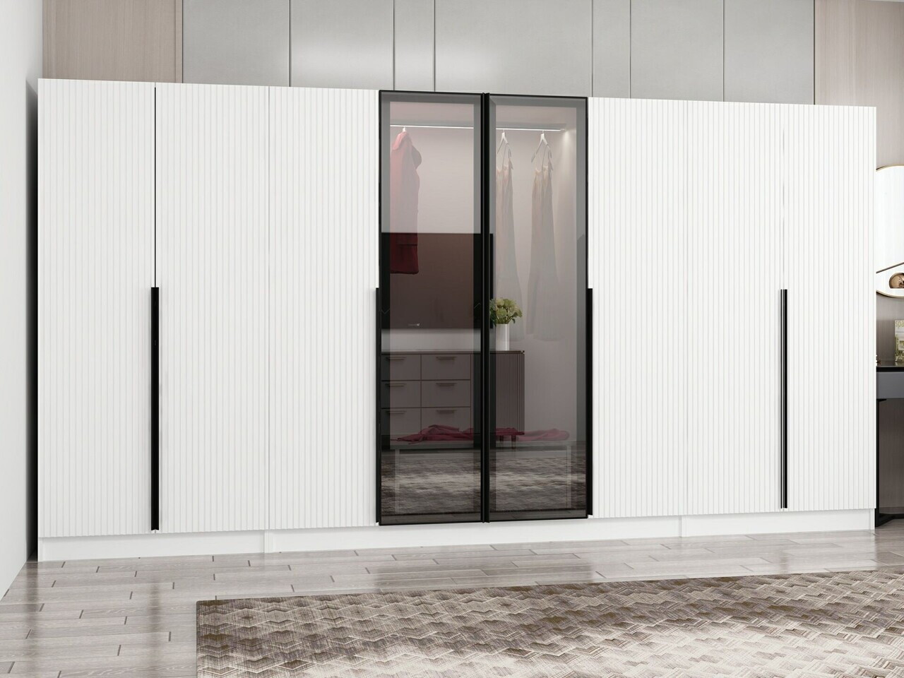Dulap pentru haine, Hanah Home, Nisa, 360x210x52 cm, Alb — imaginea 2