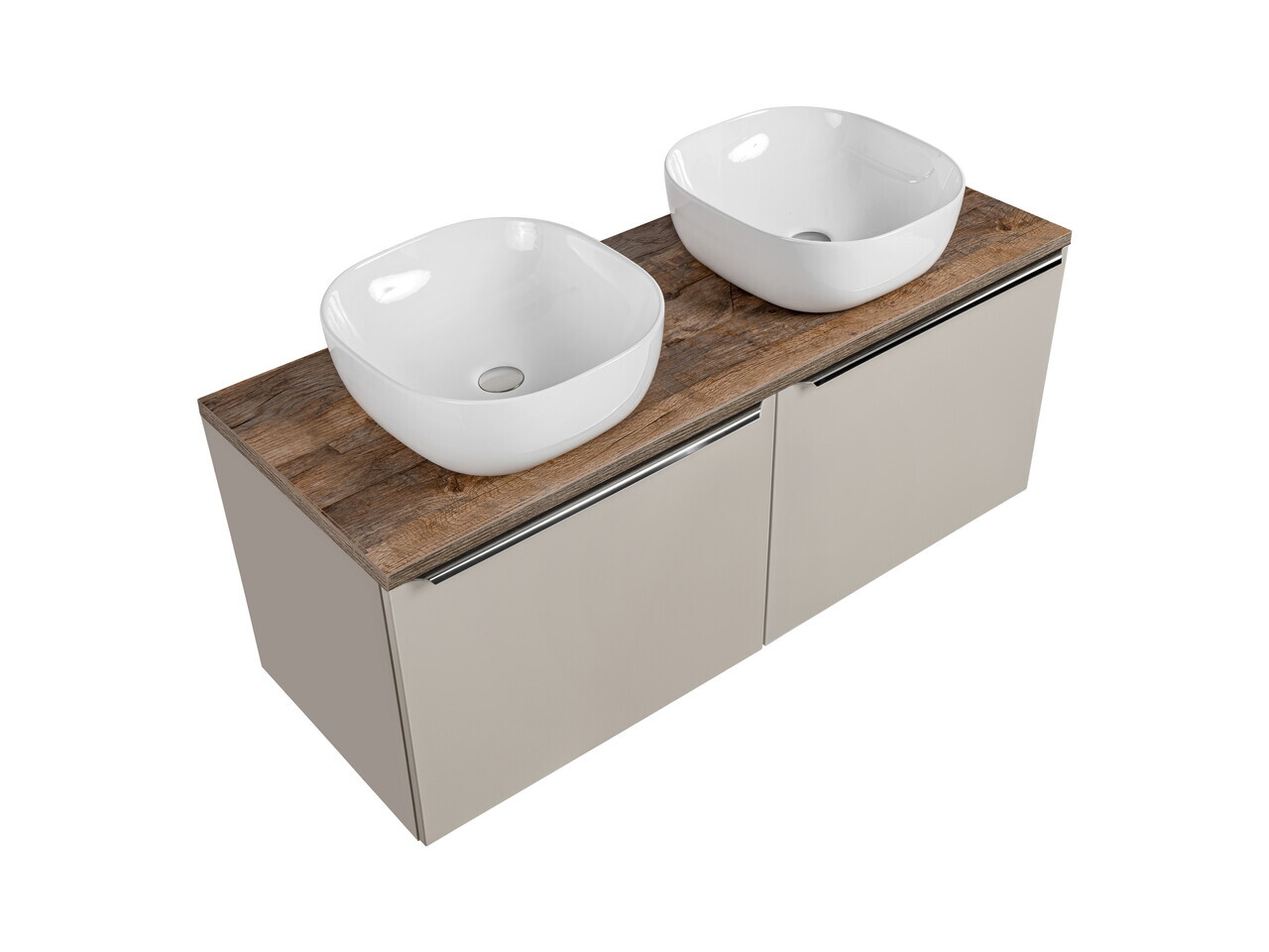 Set mobilier baie, dulap dublu si 2 lavoare, 120 cm, Santa Fe Taupe, Comad, MDF/PAL laminat, gri/stejar santa fe vintage — imaginea 3