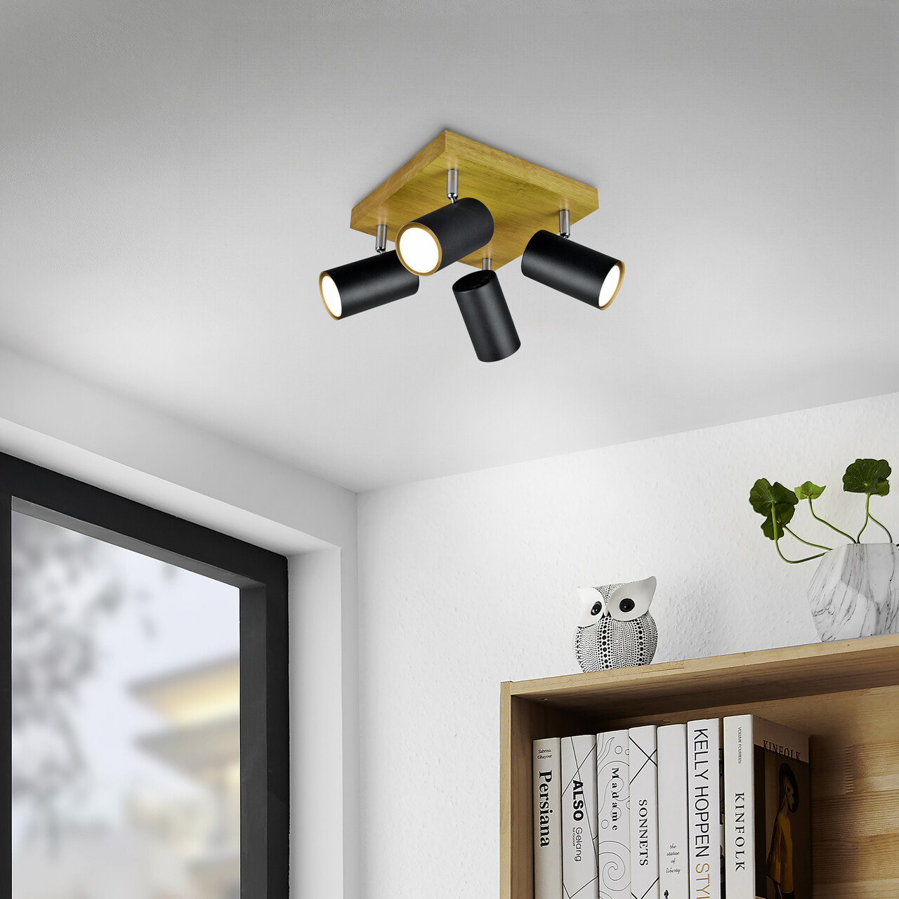 Plafoniera Marley, TRIO, 22x22x16 cm, 35W, 4x GU10, metal, negru mat/natur
