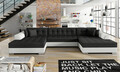 Coltar extensibil 5 locuri, ELTAP, Vento, 359x165x87 cm, lemn/poliester, negru/alb
