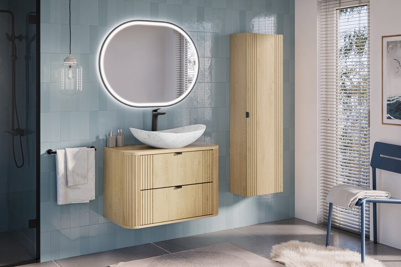 Set mobiler baie, dulap cu lavoar, 80 cm Cloud, Ovalia Cremona, Comad, MDF/PAL laminat, stejar cremona — imaginea 6