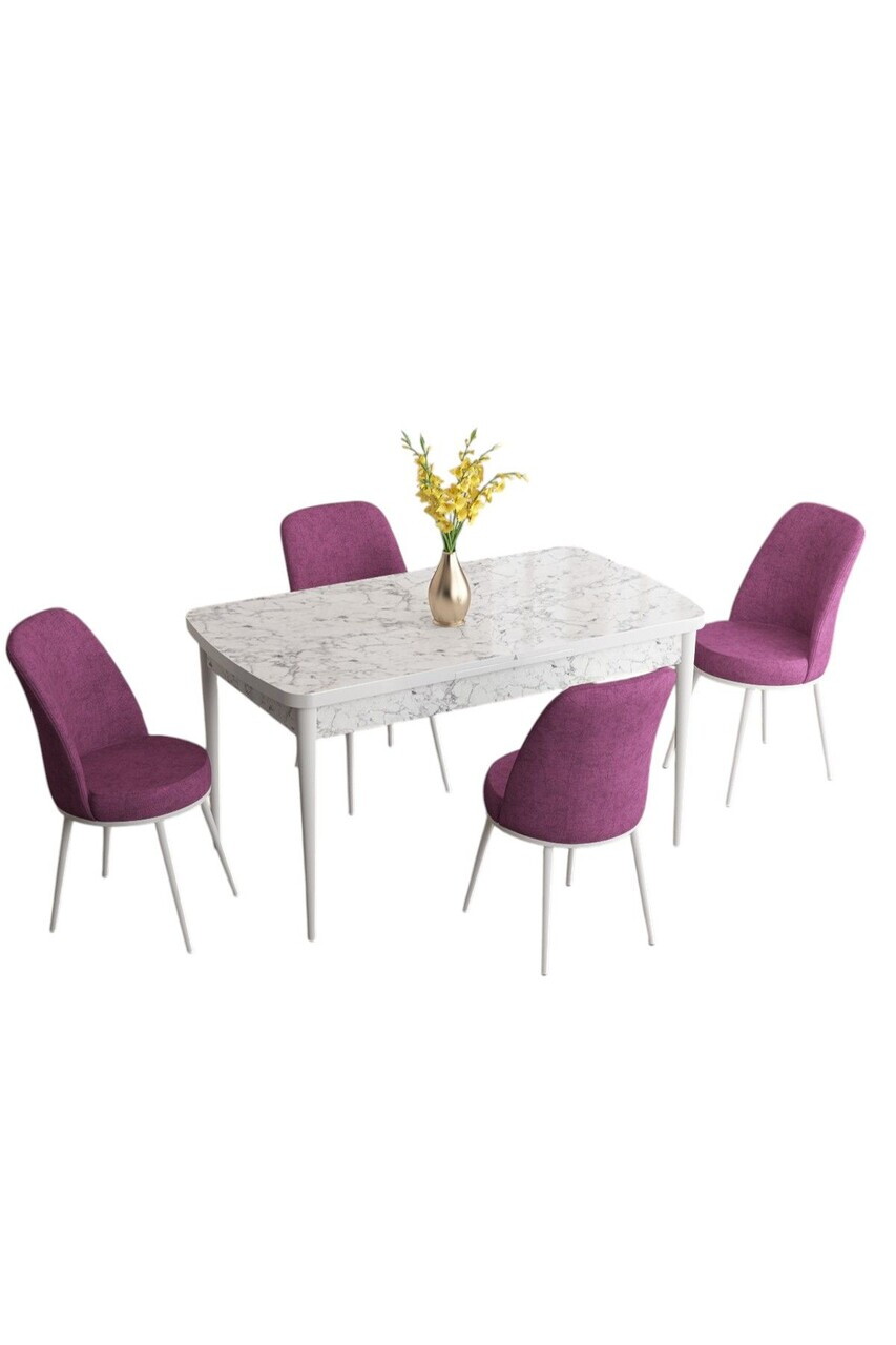 Set masa extensibila si scaune (5 piese), Hanah Home, Han, Model de marmură albă / violet — imaginea 2