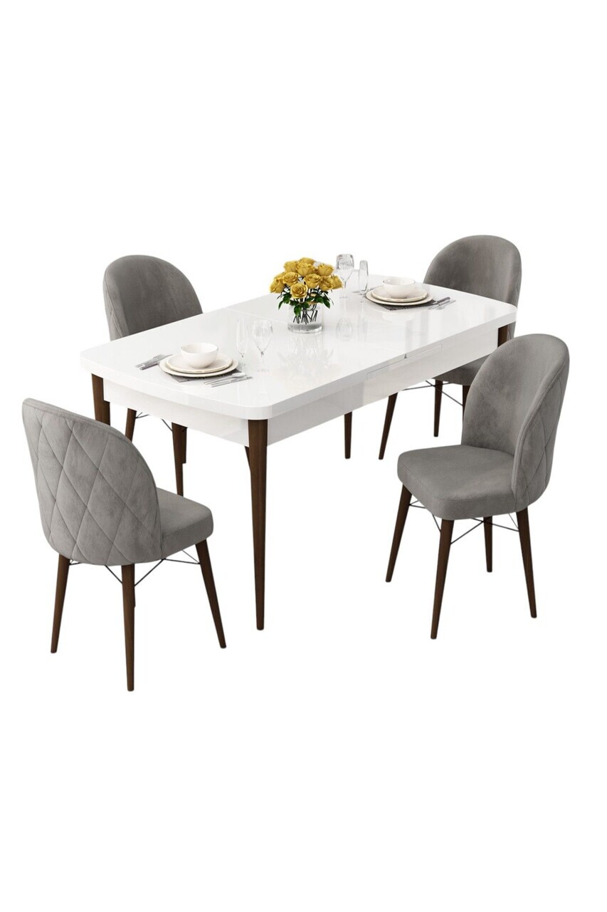 Set masa extensibila si scaune (5 piese), Hanah Home, Rut, Alb / Nuc / Gri — imaginea 2