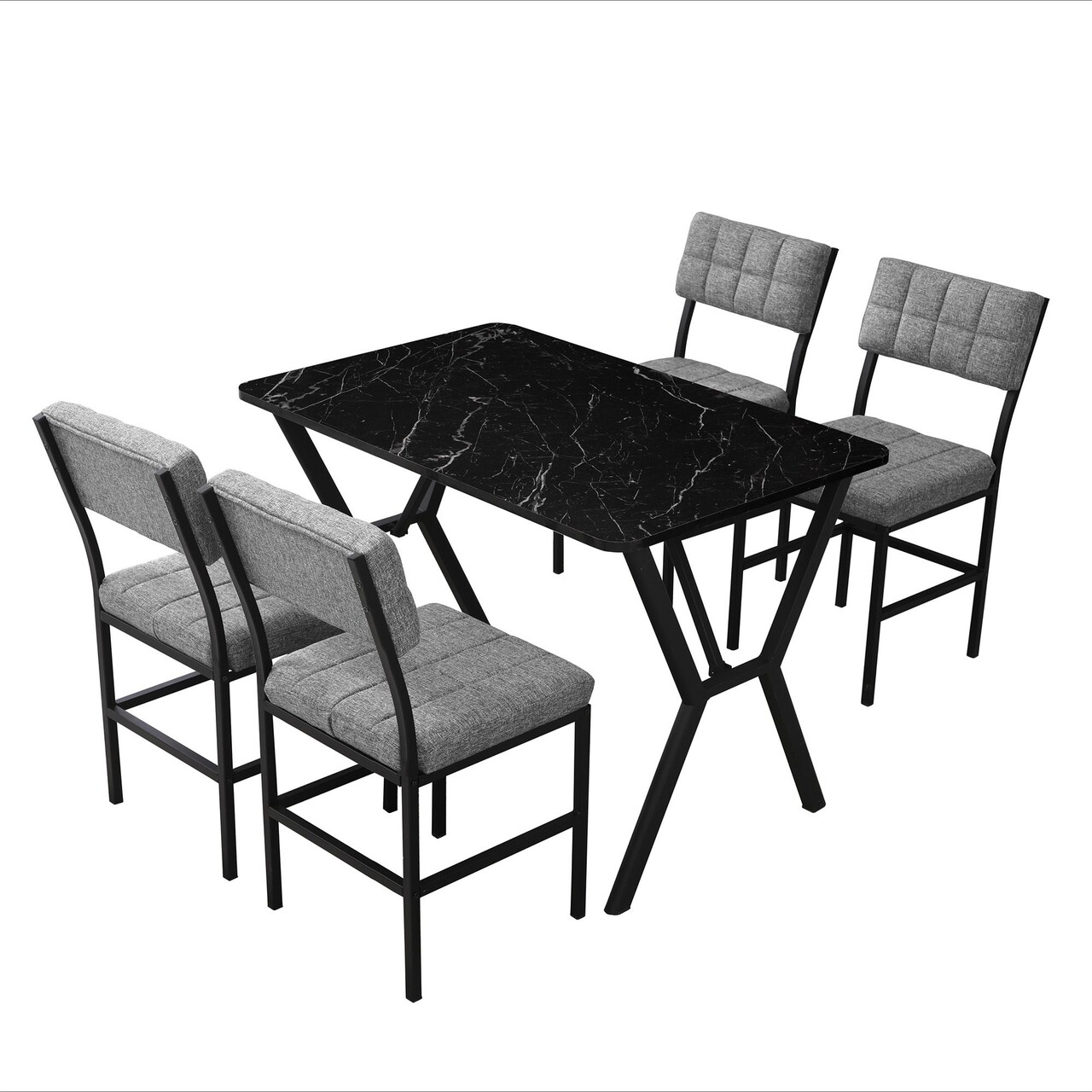Set masa extensibila si scaune, Hanah Home, Dubai, Gri/Negru - view 3