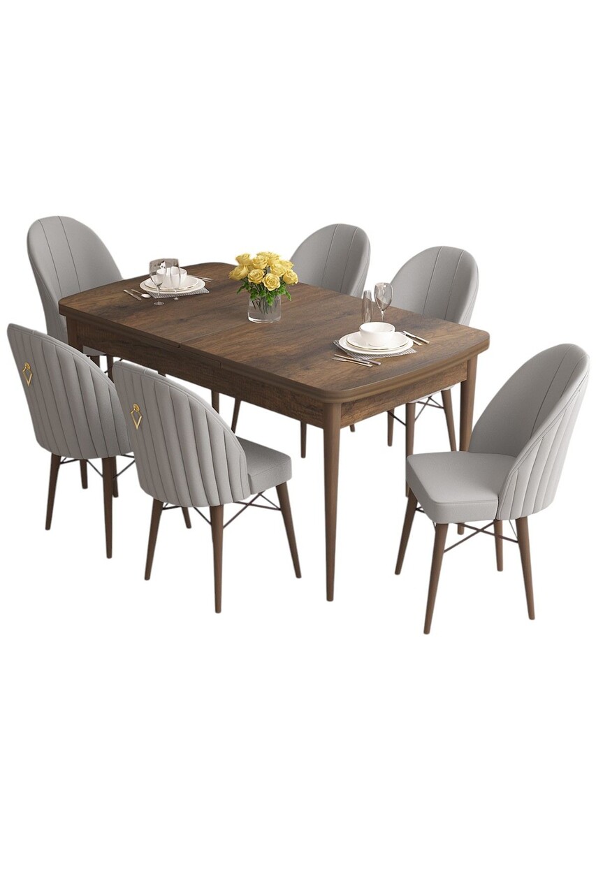 Set masă și scaune extensibile (7 Pieces), Hanah Home, Roz, Baroc / Gri - view 2