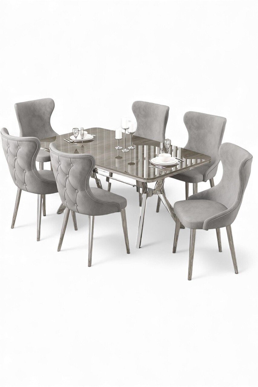 Set masa extensibila si scaune, Hanah Home, Esla, Antracit / Crom / Gri - view 2