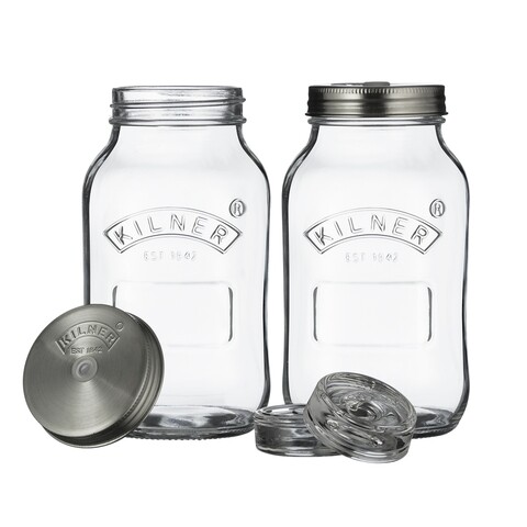 Set 2 borcane pentru fermentare, Kilner, Fred, 1 L, sticla, transparent