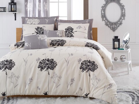 Lenjerie de pat dubla King (FR) Efil, Eponj Home, 3 piese, 260x220 cm, amestec bumbac, bej/gri