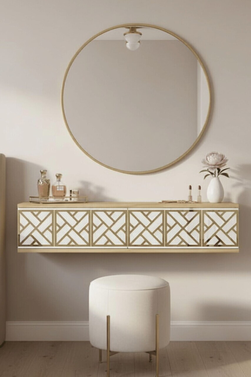 Dulap, Hanah Home, Arex 120, 120x25.5x29.6 cm, Stejar Safir / Alb / Auriu — imaginea 2