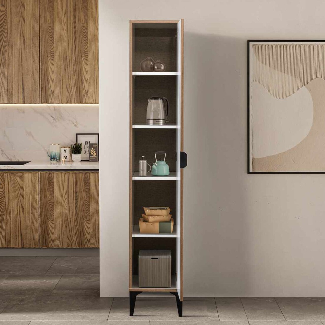 Dulap multifunctional, Hanah Home, Arden Single Door, 35x190x37 cm, Alb - imagine 5