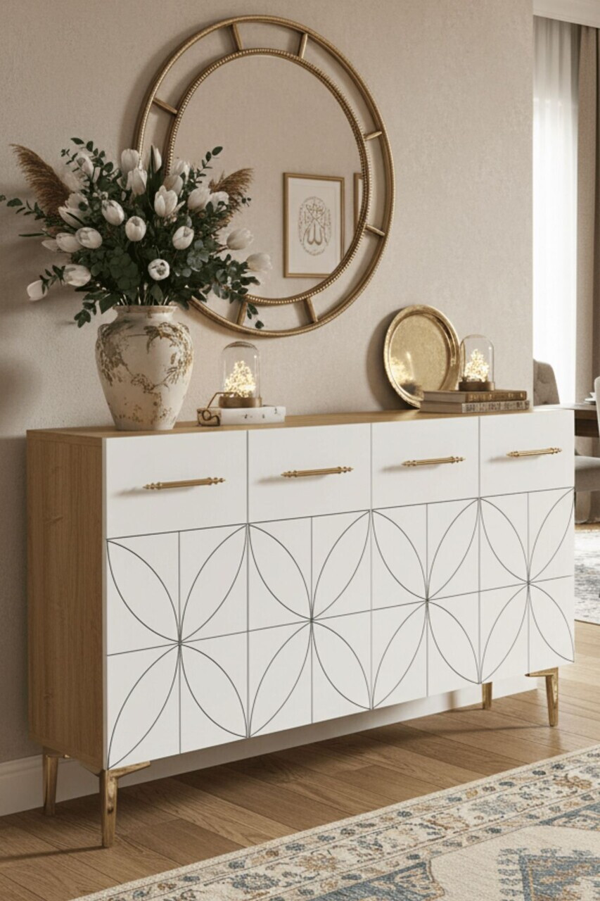 Consola, Hanah Home, Eliz 120, 120x75x32 cm, Stejar Safir / Alb