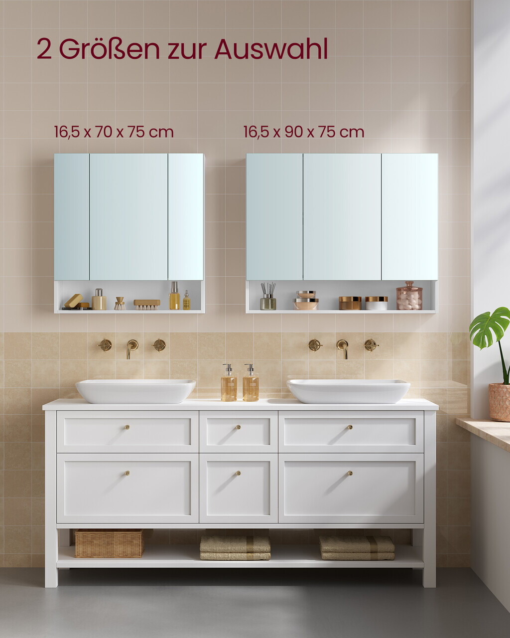 Dulap baie cu oglinda, Vasagle Kailyn, montare pe perete, 90x16.5x75 cm, PAL/sticla, alb - imagine 4