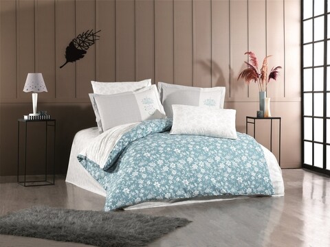 Lenjerie de pat pentru o persoana, 3 piese, 160x220 cm, 100% bumbac poplin, hobby, carmen, turcoaz