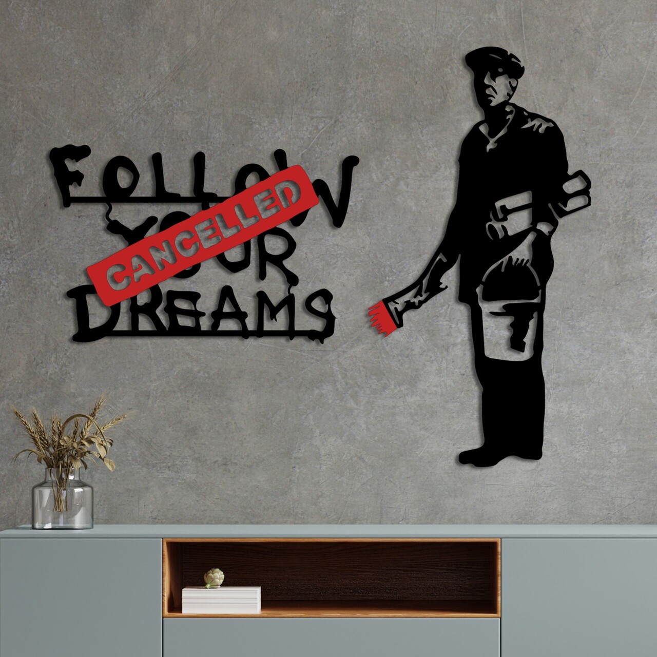 Decoratiune de perete, Banksy Metal 06, (Grosime: 1,5 mm), Alb/Rosu - view 2