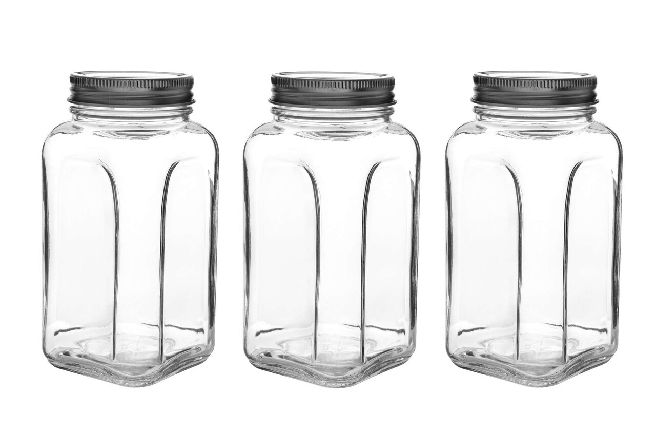 Set recipiente cu capac, Hermia, 238PLN1305, Dimensiune: 8,5 x 8,5 x 16,5 cm / 820 ml (3 bucăți), Argintiu - view 2