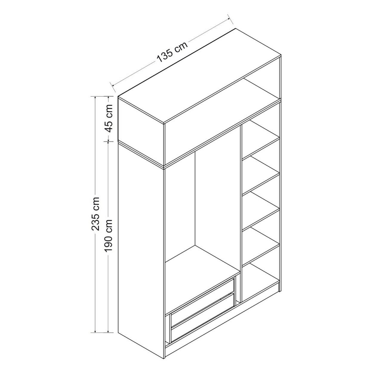 Dulap pentru haine, Minerva, Minar 255, 135x255x52 cm, PAL, Antracit