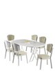 Set masa si scaune (7 piese), Hanah Home, Flori, Alb / Crem