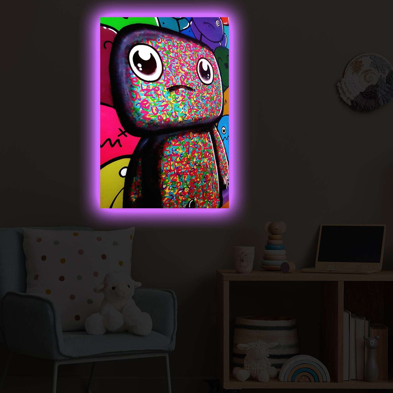 Tablou decorativ cu lumina LED 4570POPARTDACT-005 Dimensiune: 45 x 70 cm Multicolor