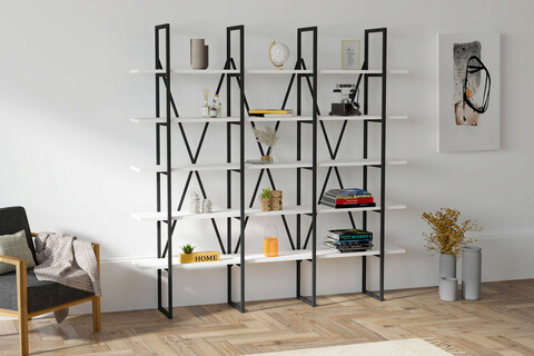 Corp biblioteca, Puqa Design, Beylerbeyi, 160x160x26 cm, PAL, Alb negru mezoni.ro