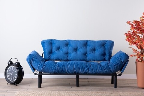 Canapea extensibila Nitta Triple, Futon, 3 locuri, 225×70 cm, metal, albastru Futon