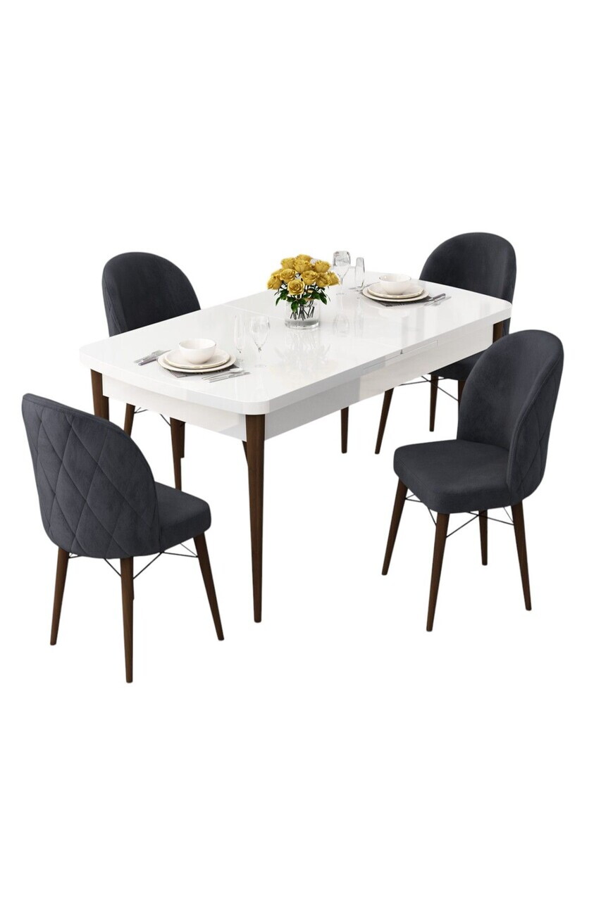 Set masa extensibila si scaune (5 piese), Hanah Home, Rut, Alb / Nuc / Antracit — imaginea 2