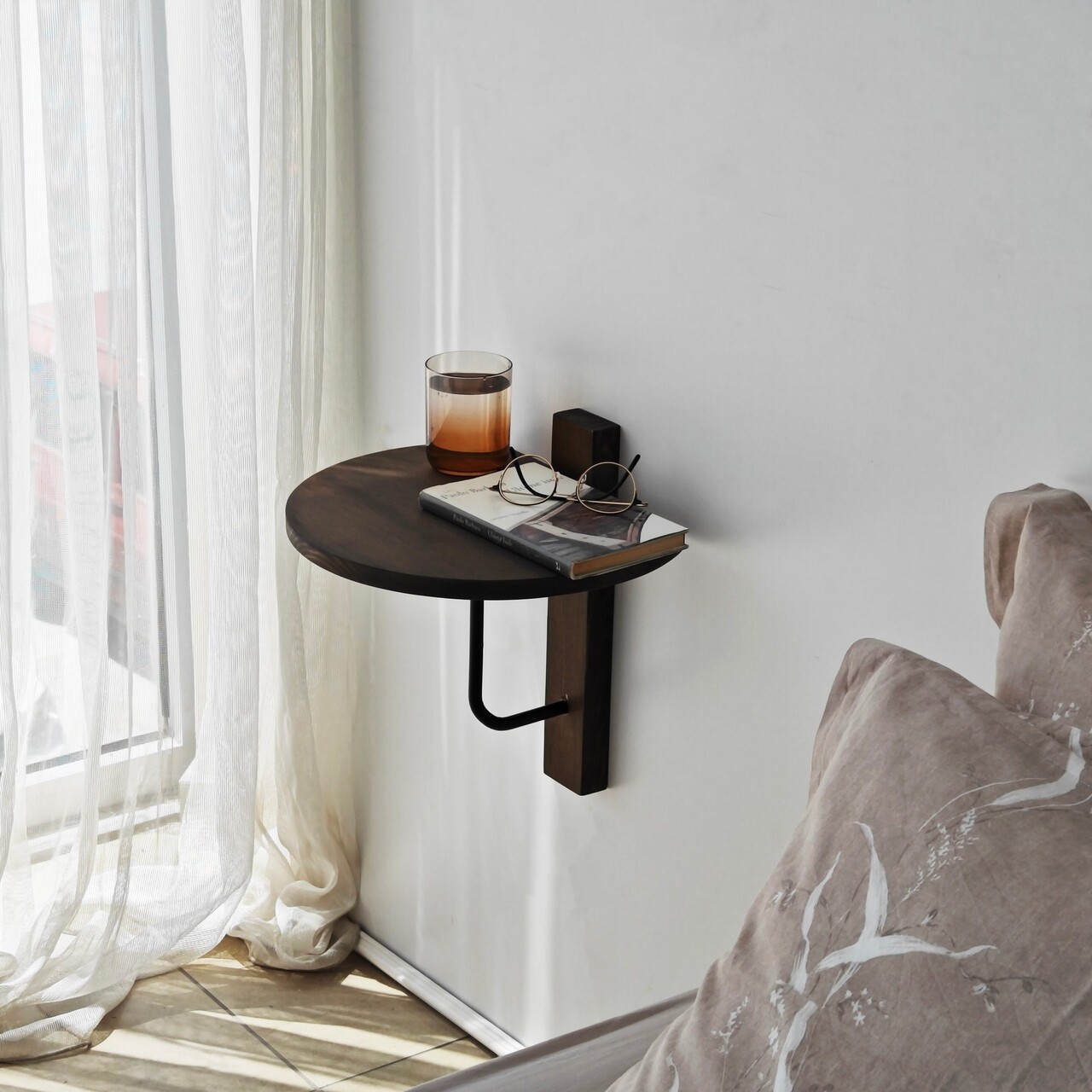 Raft de perete, Neostill, Reve, 35x35 cm, Lemn masiv, Nuc negru - 2 | YEO