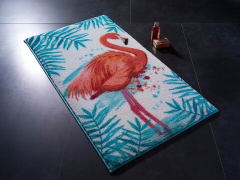 Covoras de baie Flamingo, Confetti, 80×140 cm, turcoaz