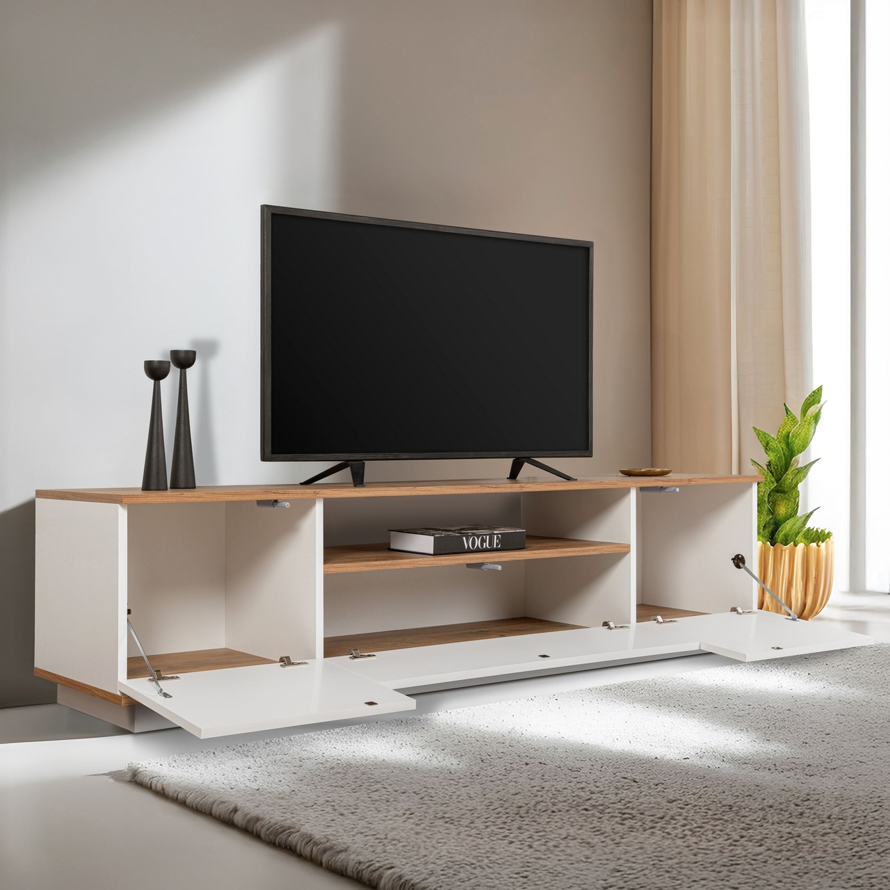Comoda TV, Hanah Home, Veramont, 180x44.6x44.5 cm, Alb/Pin Atlantic - view 3