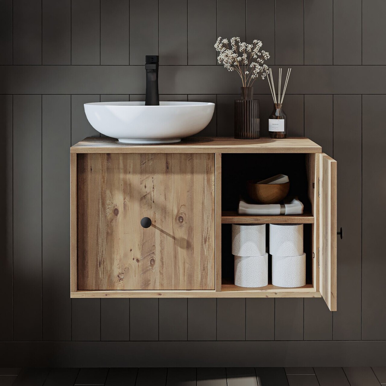Dulap de baie cu chiuvetă, Hanah Home, 2540, MDF, Maro — imaginea 4