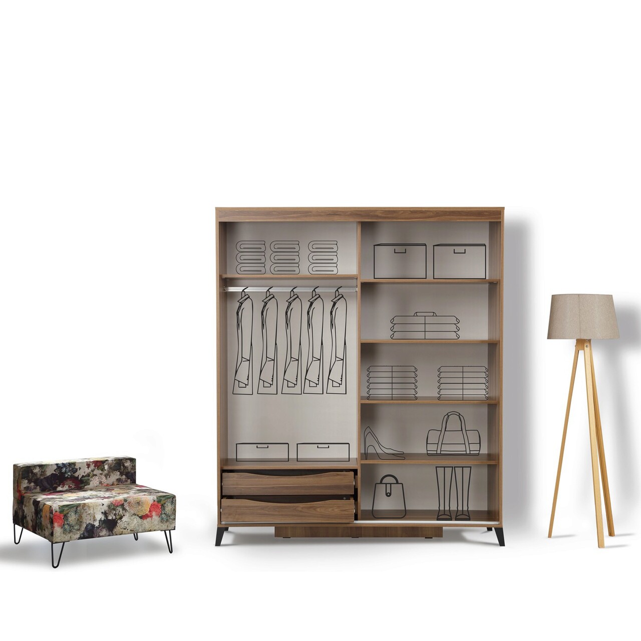 Dulap pentru haine, Comforty, Pasific Home Fuga, 190x216x60 cm, Maro - 1 | YEO