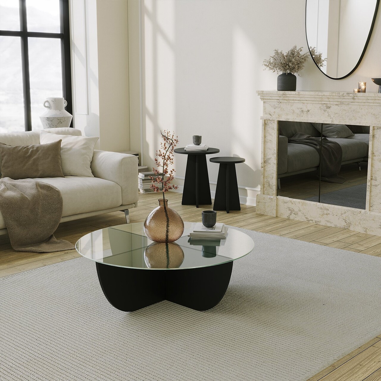 Masuta de cafea, Neostill, Lily, 90x30x90 cm, Sticla temperata, Negru - 1 | YEO