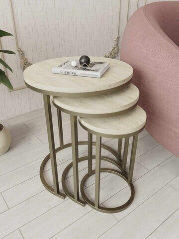 Set masute 3 piese, Hanah Home, Milas 3, Antic / Travertin