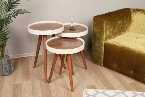 Set masute 3 piese, Kate, Wood, Nuca / Crema Kate