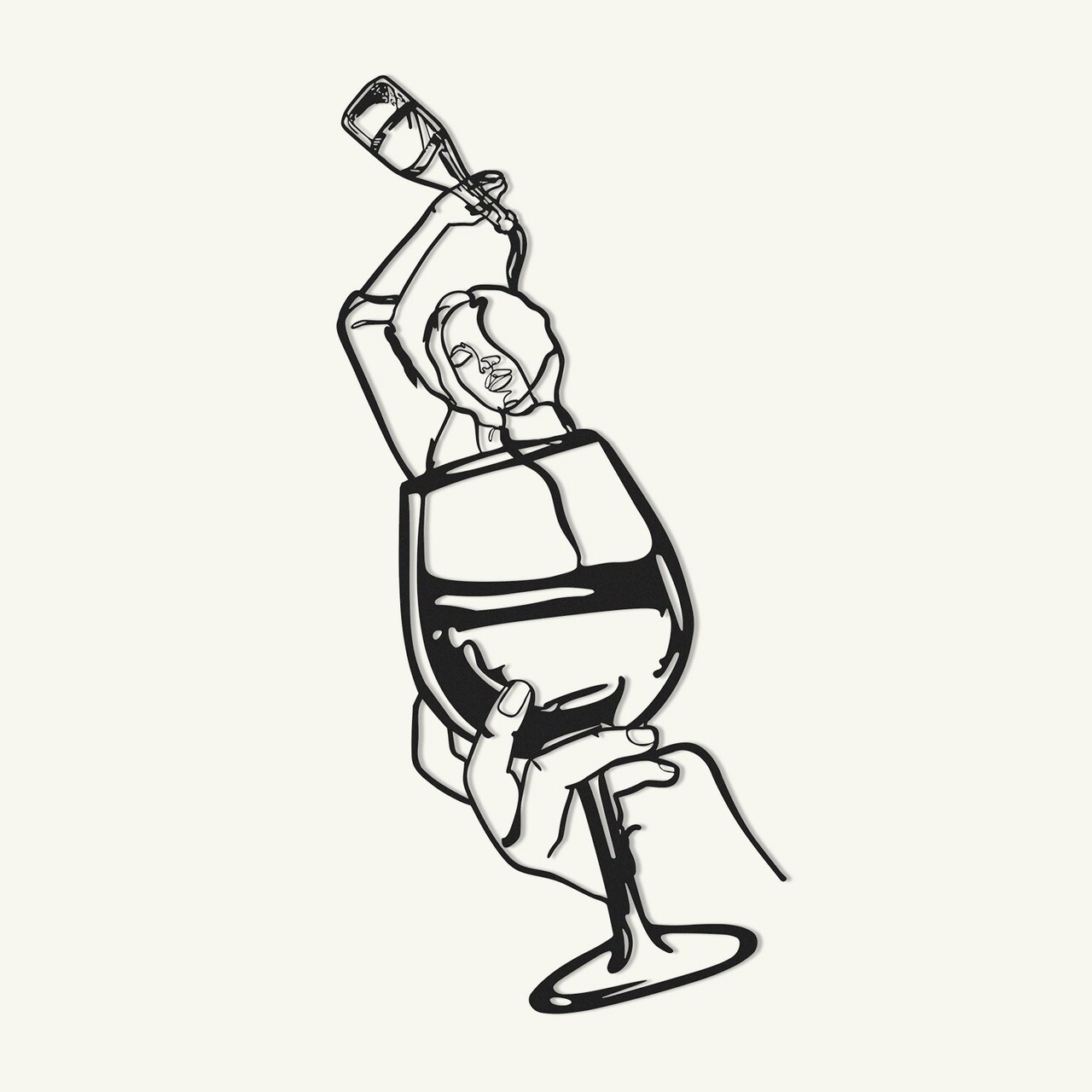 Decoratiune de perete, Glass of Wine Girl Line Art- APT749 M, Dimensiuni: 33 x 69 cm, Negru - view 2