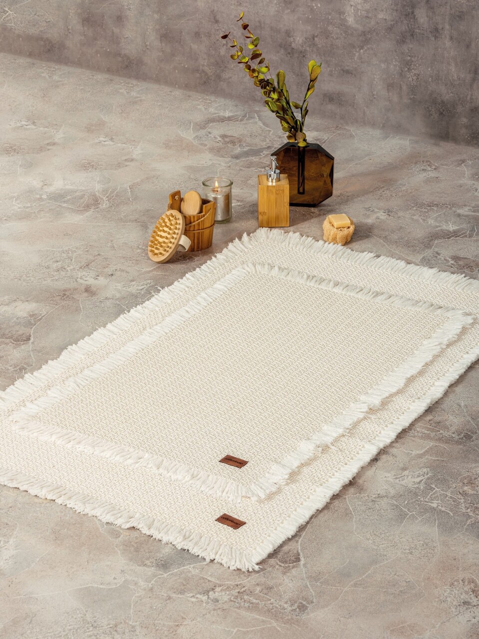 Set covorase de baie, Cotton Box, Bath Rug, Bumbac , Crem