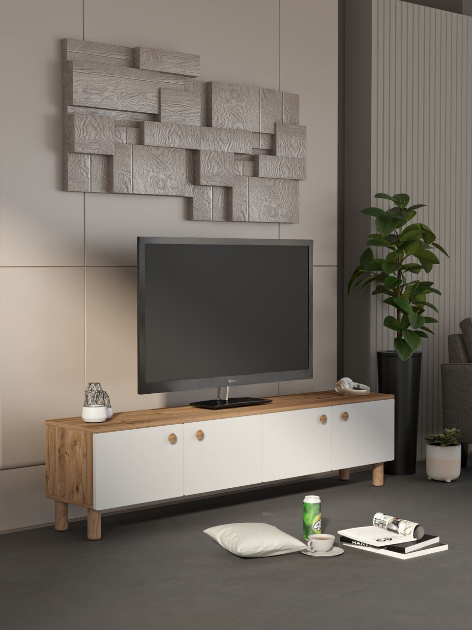 Comoda TV, Hanah Home, Norvella, 180x47x35 cm, PAL, Pin Atlantic / Alb - view 4