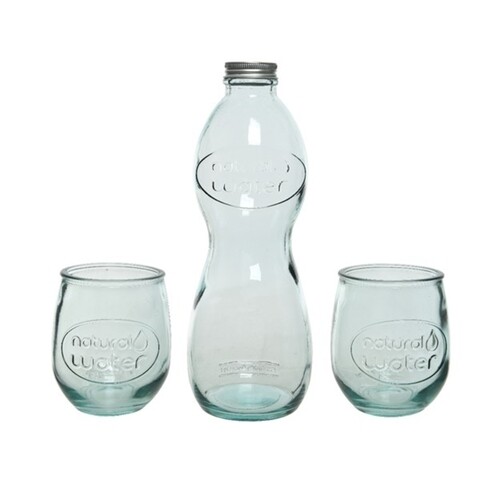 Set sticla si 2 pahare, Decoris, sticla, transparent