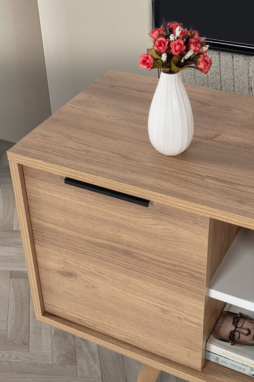 Comoda TV, Hanah Home, Sina 3321, 130x59x35 cm, PAL, Stejar Safir / Alb — imaginea 5