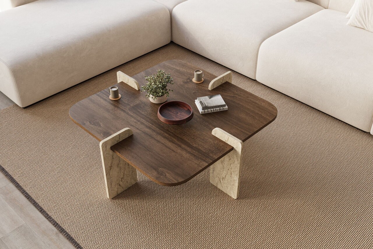 Masuta de cafea, Hanah Home, Poalla, 90x35x90 cm, PAL, Travertin / Nuc - view 3