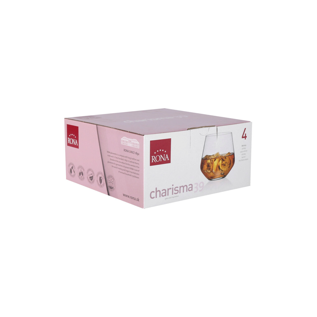 Set 4 pahare pentru whisky Charisma, Rona, 390 ml, sticla, transparent