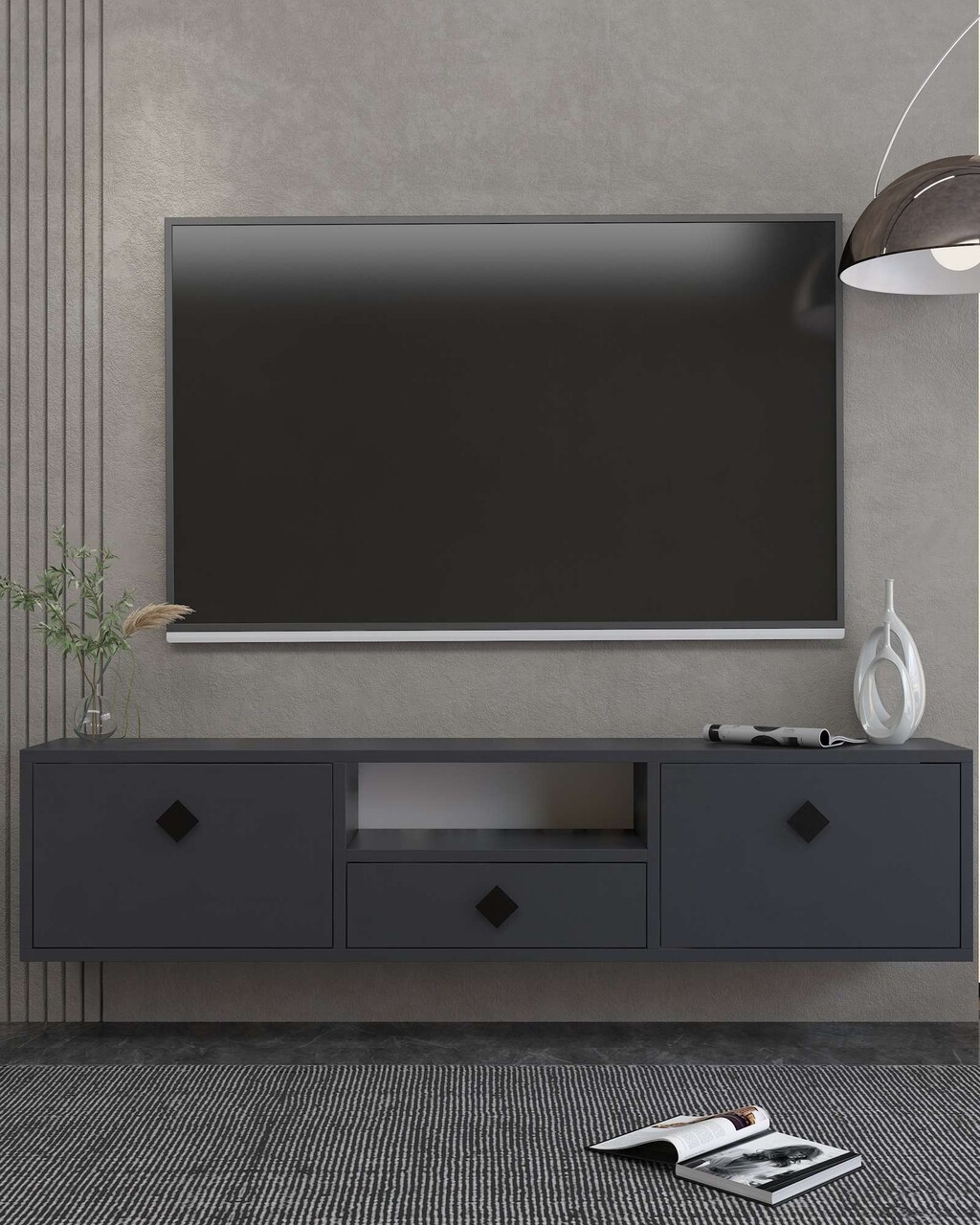 Comoda TV, Hanah Home, 1305-DROP-1, 140x30x30 cm, PAL , Antracit / Negru - view 2