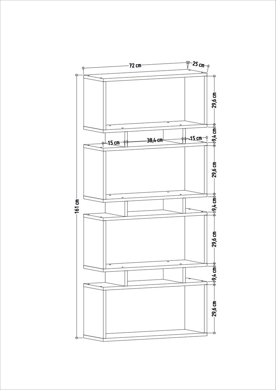Biblioteca, Colman, Langdon 935CMN1116, 72 x 25 x 161 cm, pal melaminat, alb