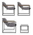 Set mobilier de gradina 4 piese Ilda, Bizzotto, otel/textilena 2x1/sticla temperata, gri
