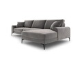 Coltar dreapta, Madara, Mazzini Sofas, 5 locuri, black legs, 254x182x90 cm, catifea, gri deschis