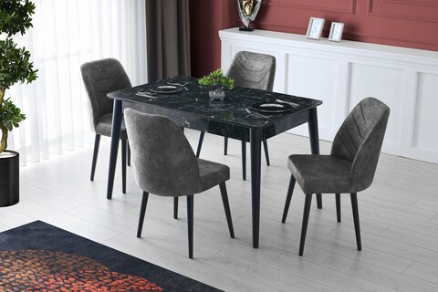 Set 4 scaune, Nmobb, Dallas 527, 50 x 90 x 49 cm, lemn/metal, antracit 527