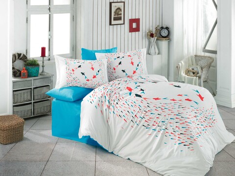 Lenjerie de pat dubla, 4 piese, 200x220 cm, 100% bumbac poplin, hobby, delfina, turcoaz