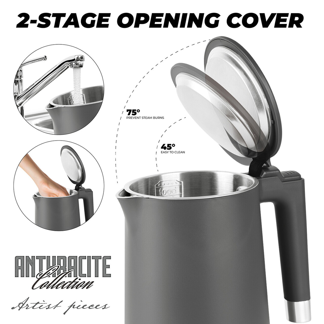 Ceainic electric cu pereti dubli Berlinger Haus, Anthracite, 1.7 L, plastic/inox, antracit mat - imagine 10