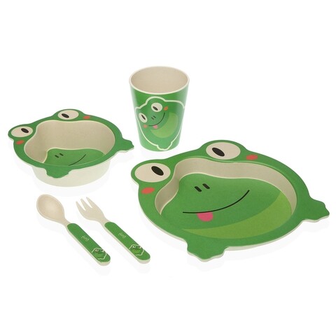 Set de masa pentru copii, 5 piese, Versa, Frog, fibra de bambus, multicolor