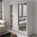 Dulap pentru haine Elodie, Pakoworld, cu 3 usi glisante si oglinda, 200x61x216 cm, PAL/MDF, alb