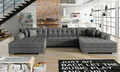 Coltar extensibil 5 locuri, ELTAP, Vento, 359x165x87 cm, lemn/poliester, gri inchis
